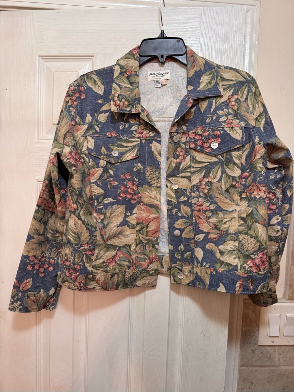 Norm Thompson Navy Floral Denim Jacket